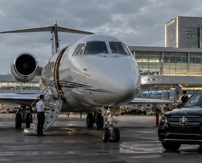 A private jet outside a private terminal