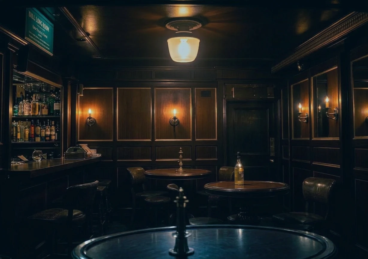 An unmarked door of a discreet members club opening at night